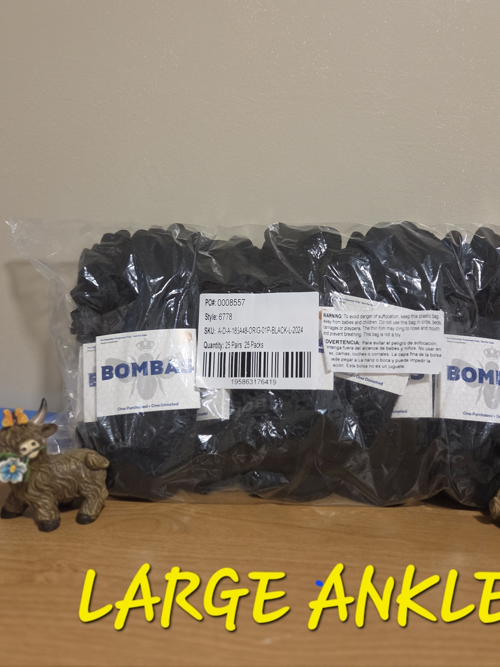 25 Pairs Bombas Large black Ankle Socks